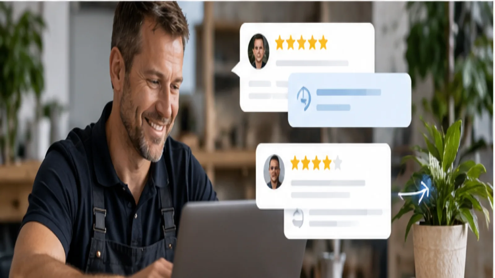 Ondernemer die professioneel reageert op Google-reviews